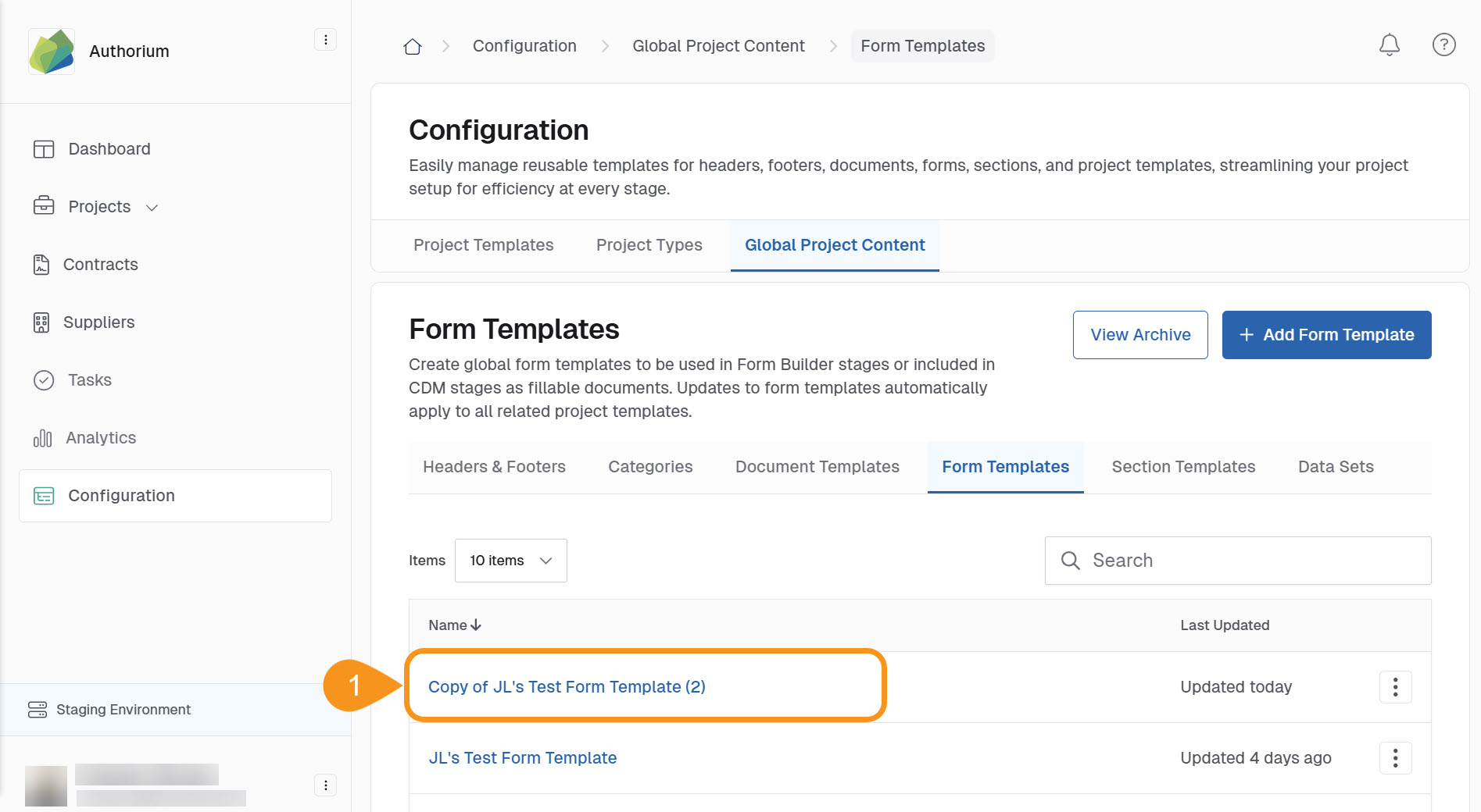 Manage the Copied or Restored Template 1