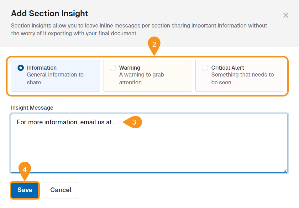 Add Section Insight Modal Window