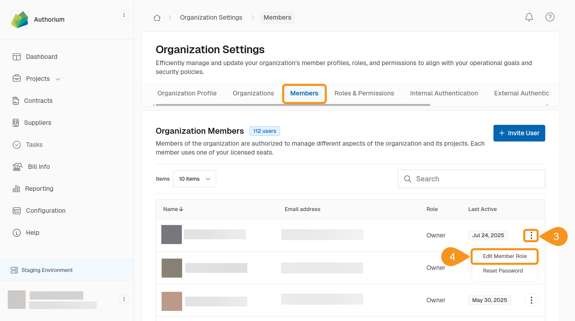 User list with the three-dots menu opened next to a member’s name, showing Edit Member Role option