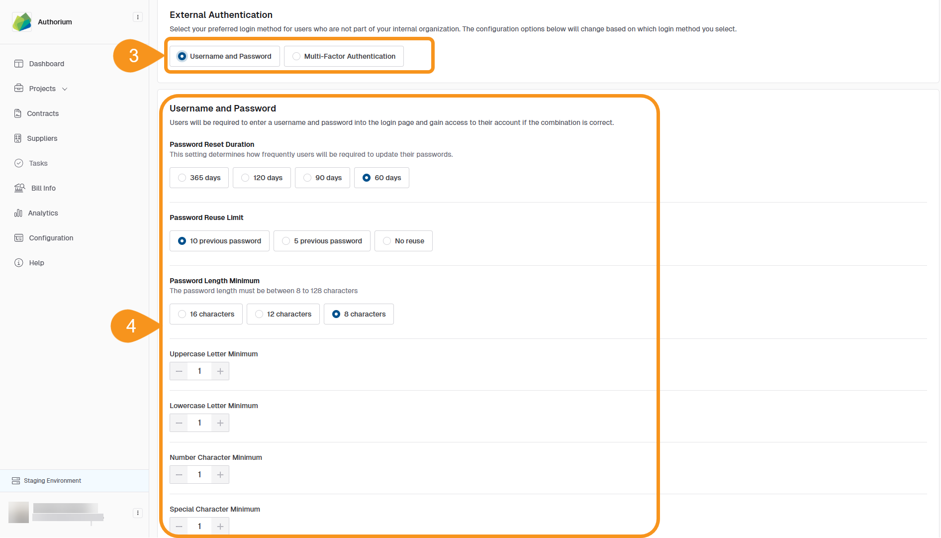 Username and Password Settings