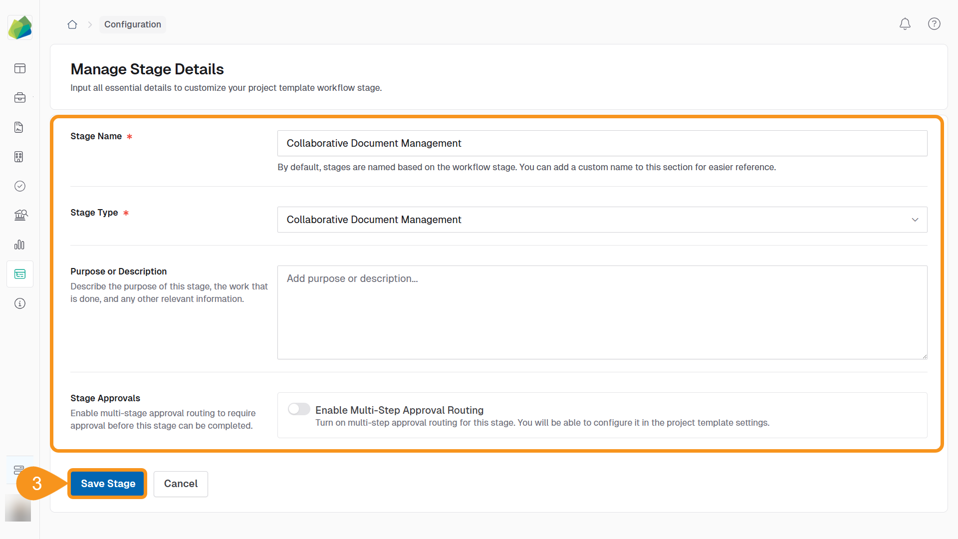Manage Stage Details