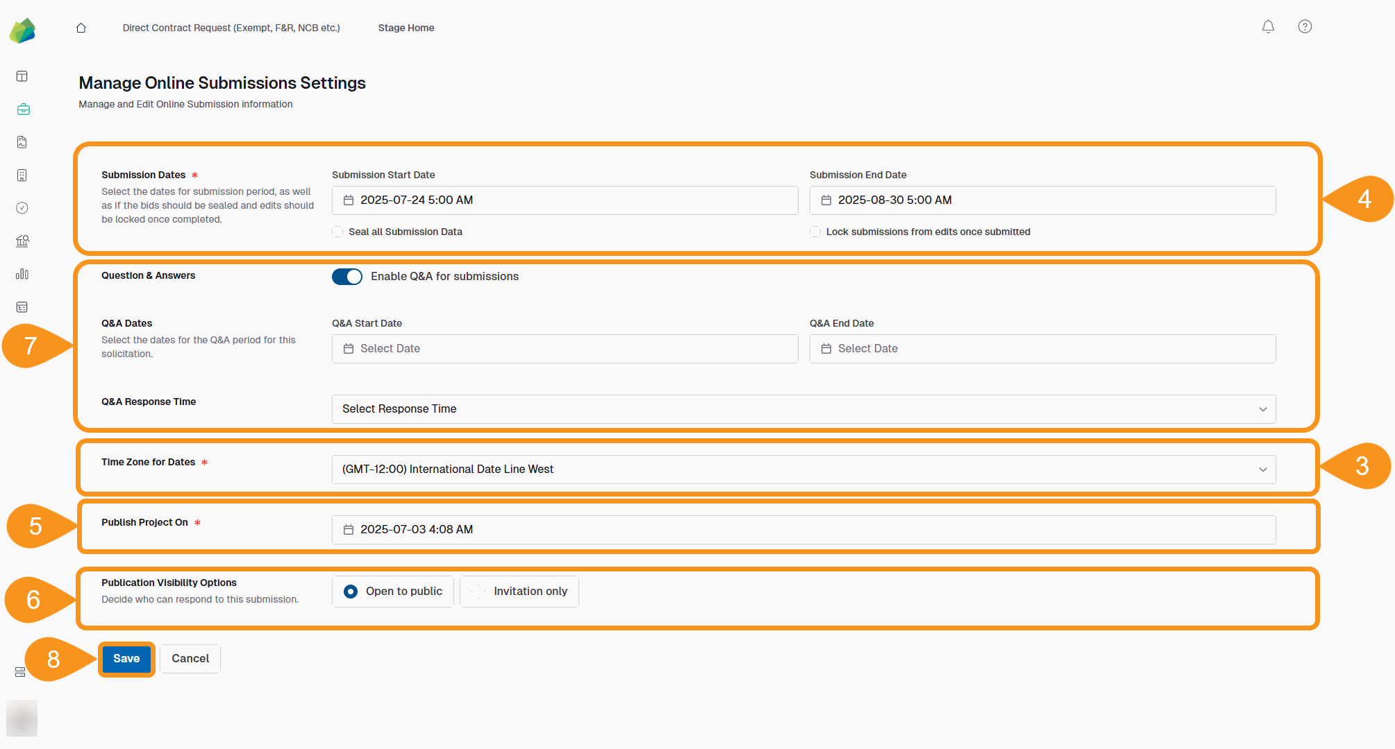 Manage Online Submissions Settings