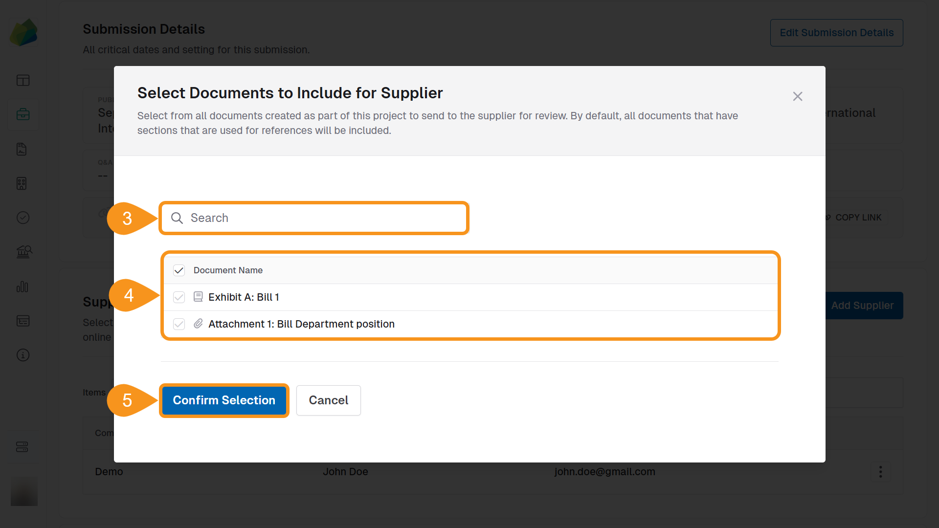 Select Documents to Include for Supplier