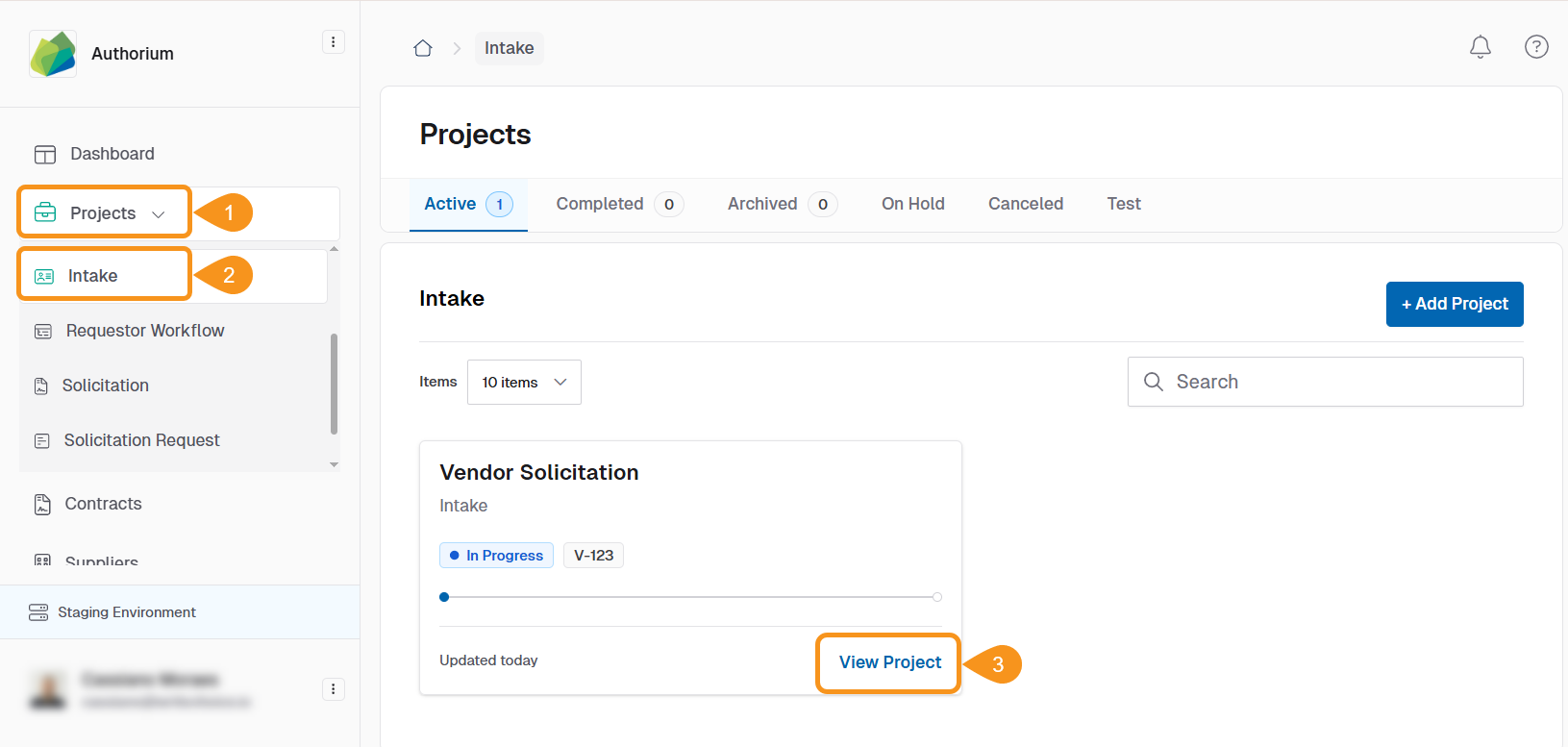 Image showing the project type and the view project step