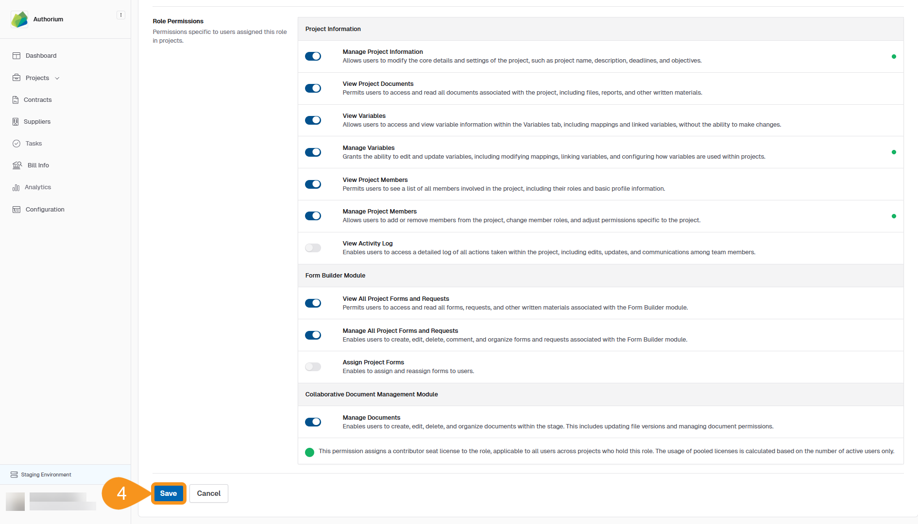 Confirmation view showing the updated project role details after editing