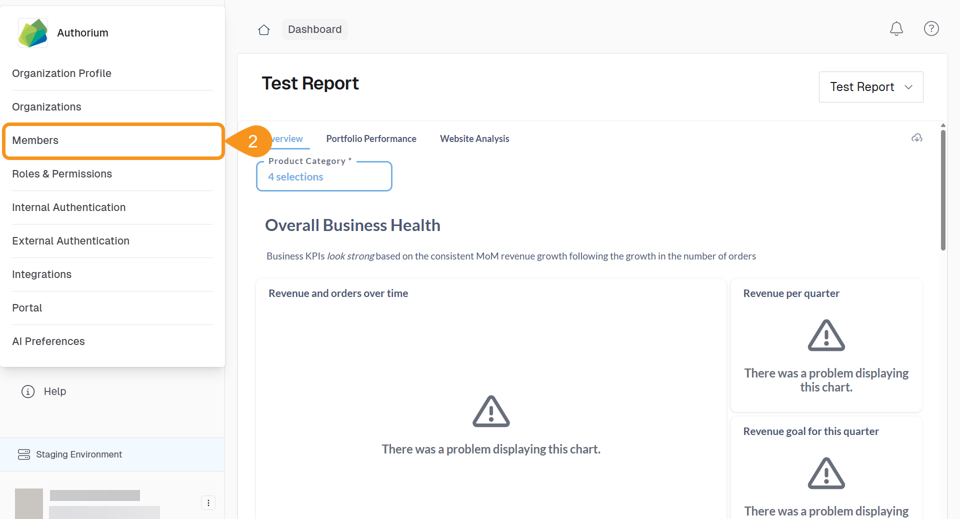 Members option selected from the organization menu in Authorium