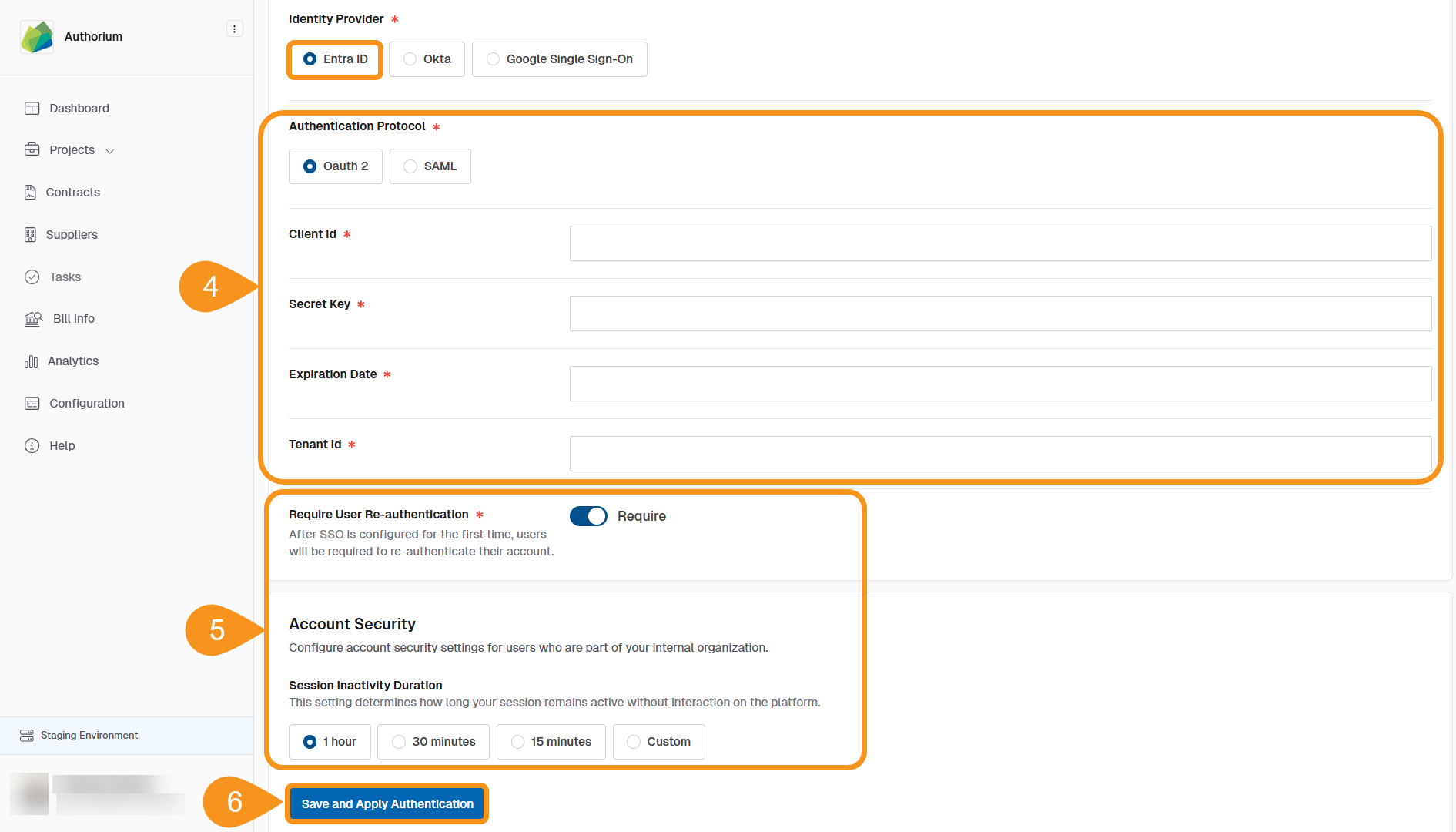 Save and Apply Authentication button highlighted