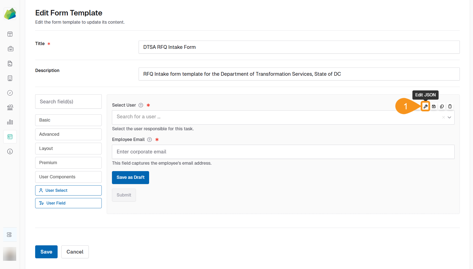 Edit JSON User components